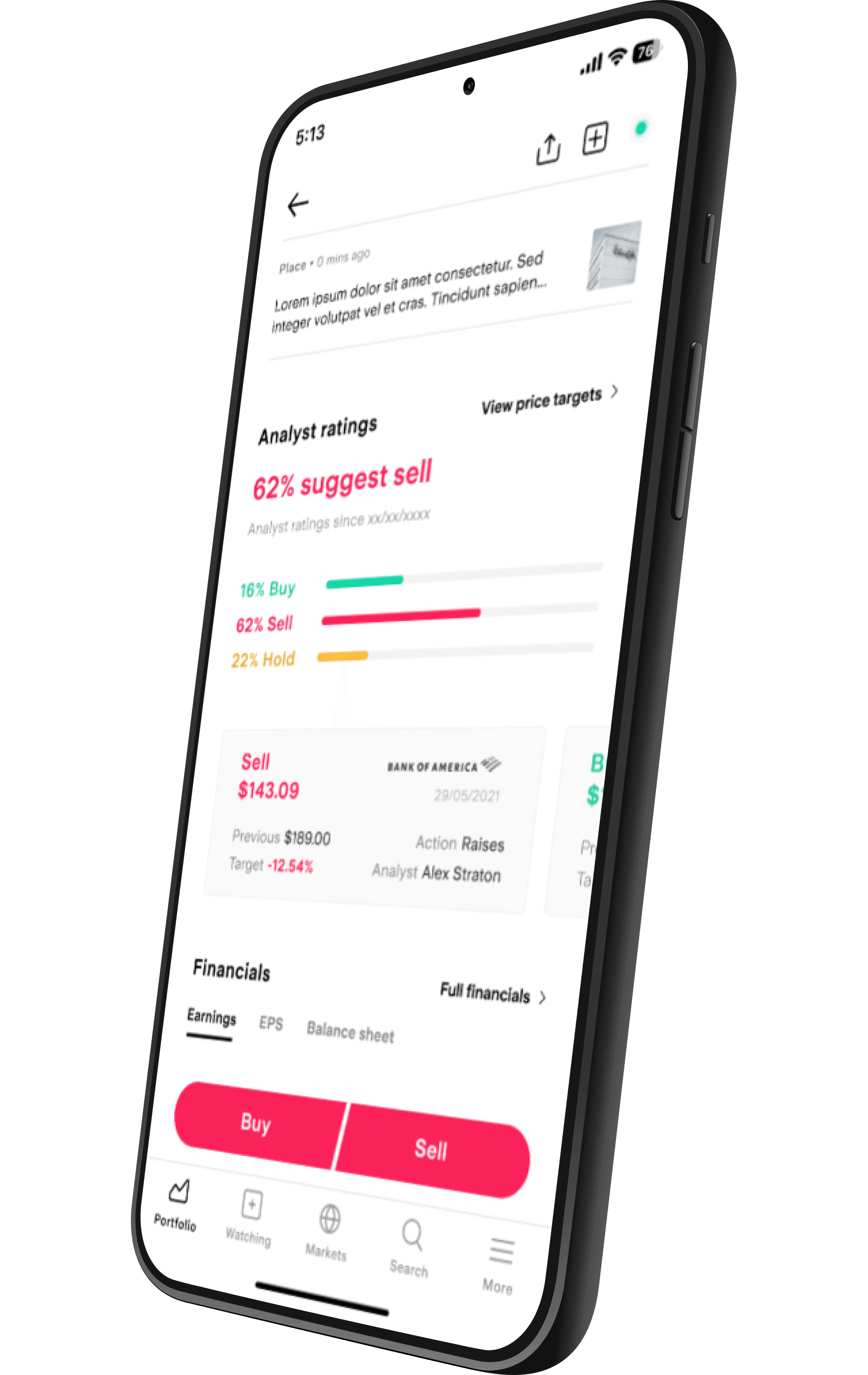 Analyst ratings in Stake app