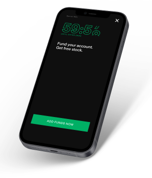 Phone displaying Fund your account. Get free stock.