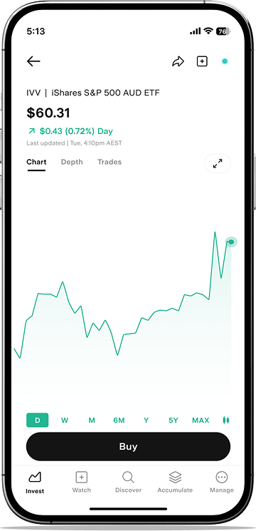IVV ETF stock screen on Stake app